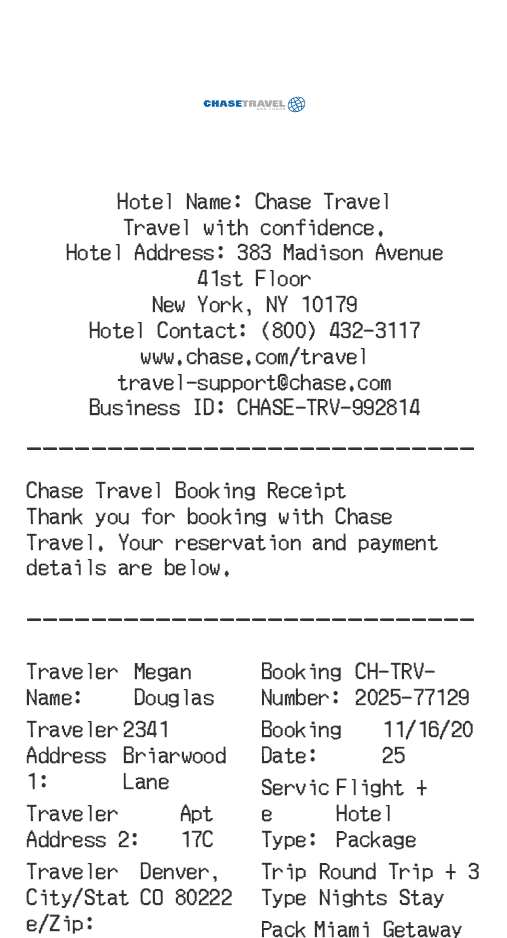 Chase Travel Hotel Receipt Logo