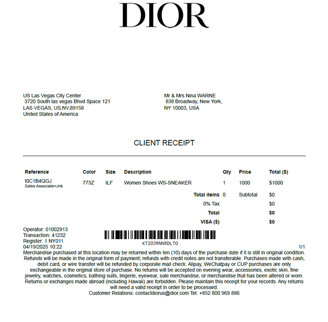 Dior Receipt Logo