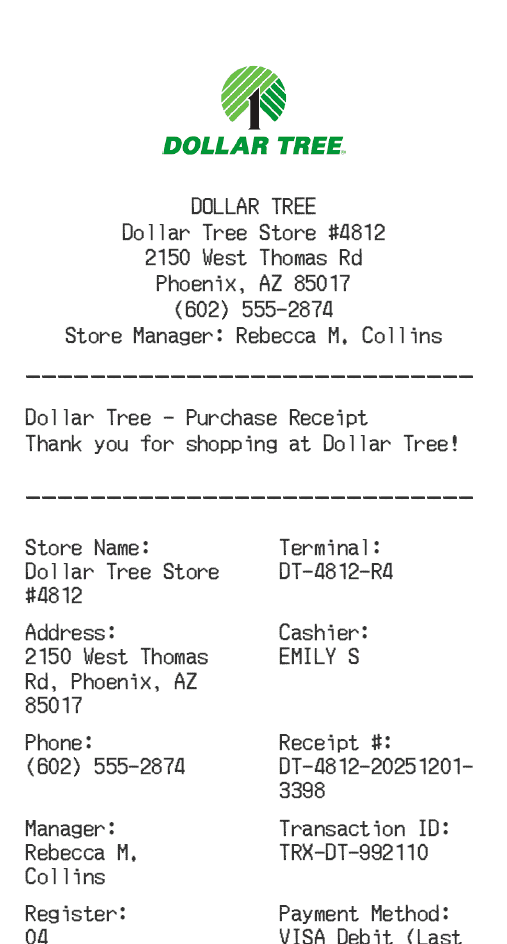 Dollar Tree Receipt Logo