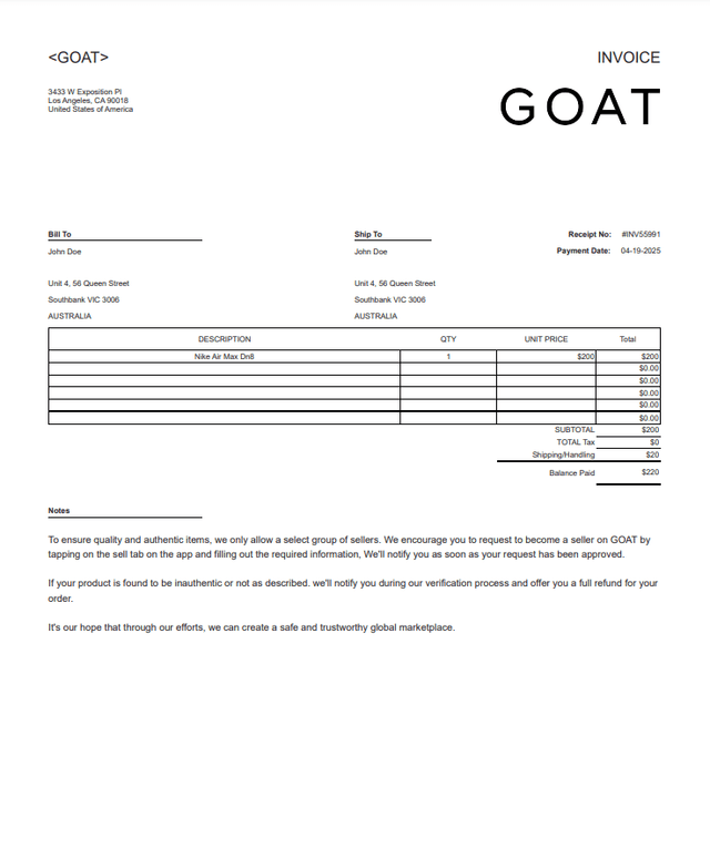 GOAT Receipt Logo
