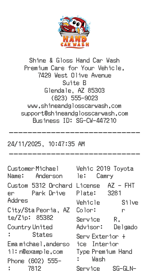 Hand Car Wash Receipt Logo
