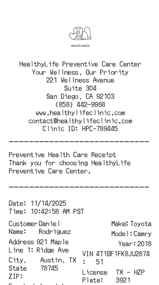 Preventive Health Checkup Receipt Logo