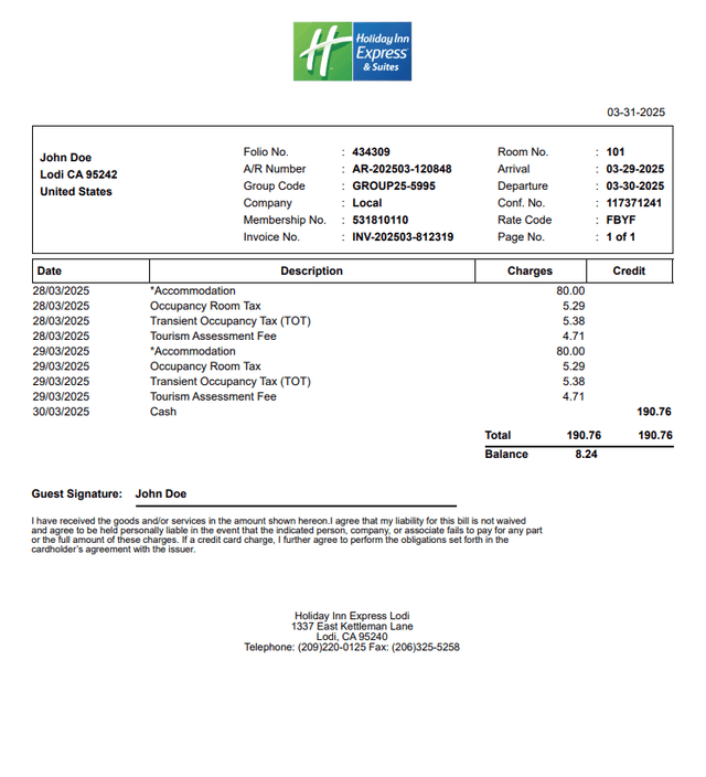 Holiday Inn Receipt Logo