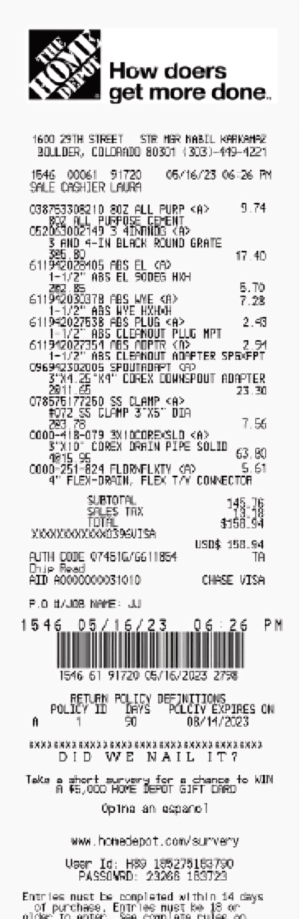 Home Depot Sample Receipt Logo