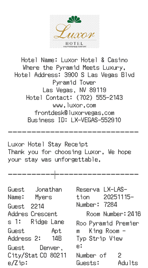 Luxor Hotel Receipt Logo