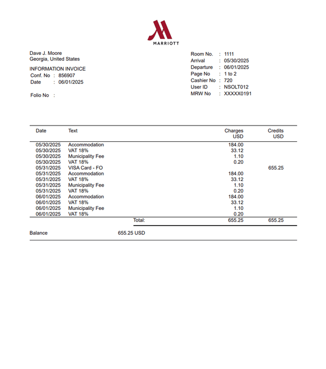 Marriott Hotel Receipt Logo