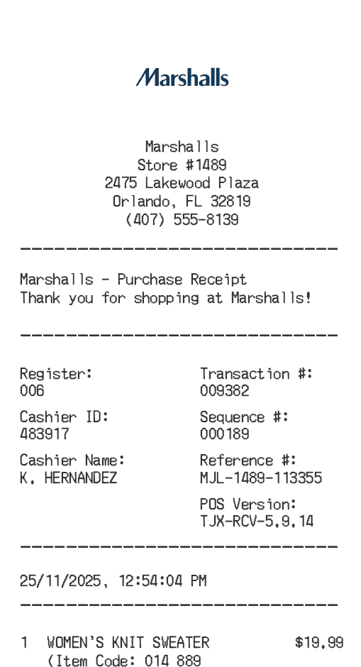 Marshalls Receipt Logo