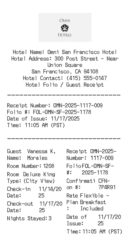 Omni Hotel Receipt Logo