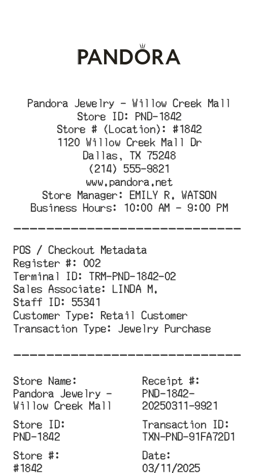 Pandora Receipt Logo