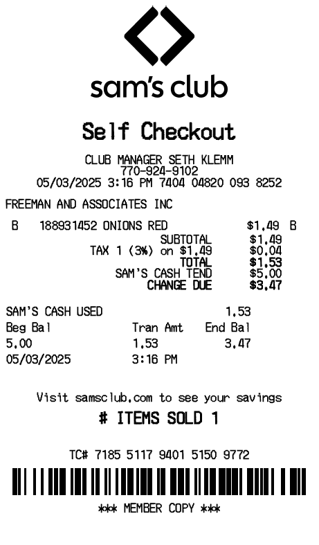 Sam's club Receipt Logo