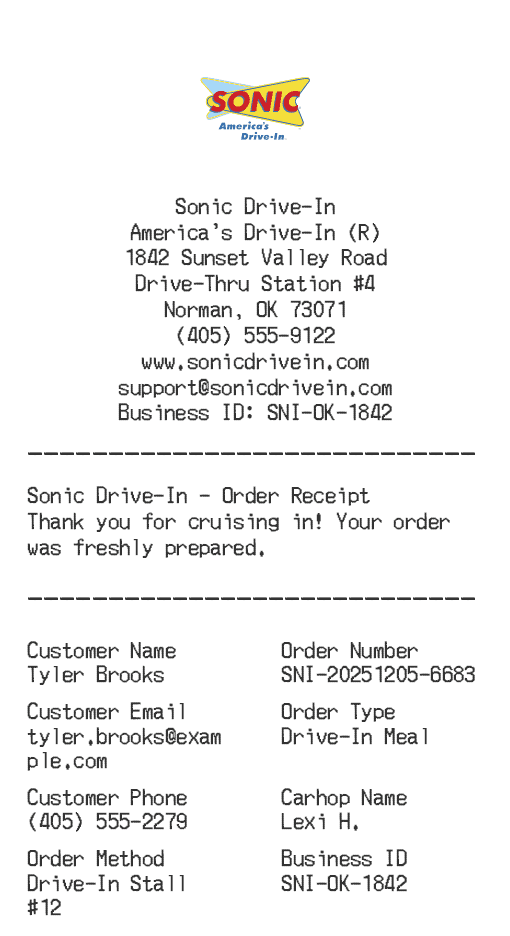 Sonic Drive-In Receipt Logo