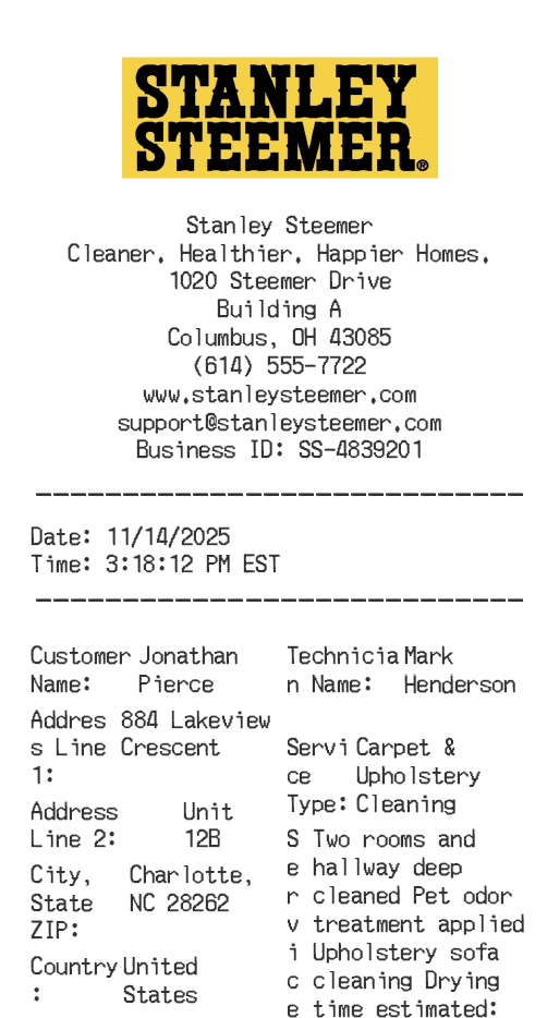 Stanley Steemer Receipt Logo