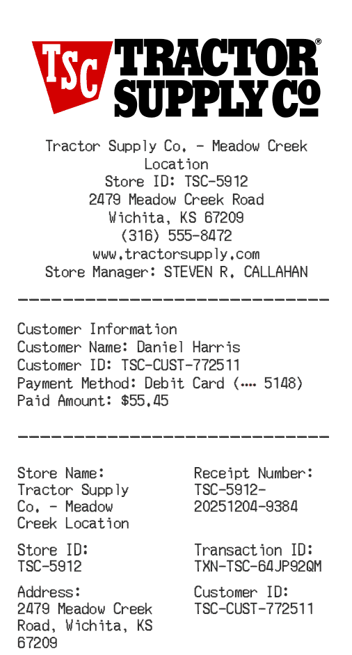 Tractor Supply Receipt Logo