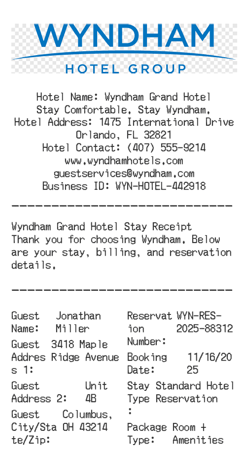 Wyndham Hotel Receipt Logo