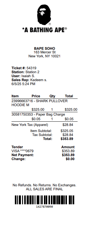 Bape Receipt Logo