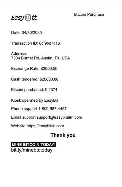Bitcoin Receipt Logo