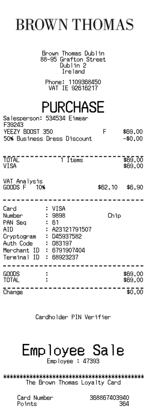 Brown Thomas Receipt Logo