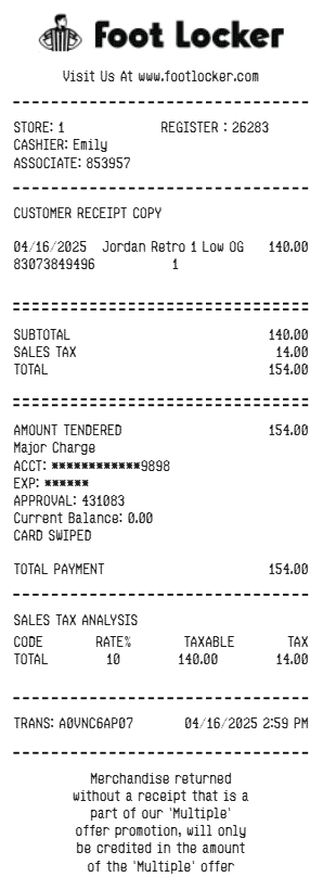 Foot Locker Receipt Logo