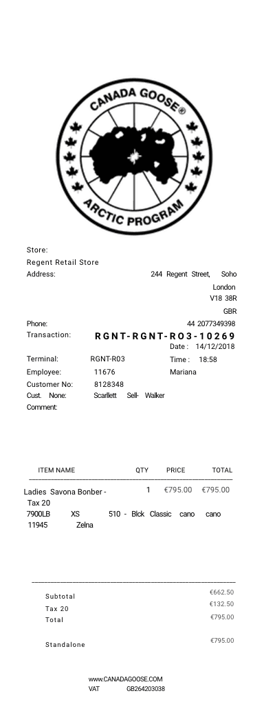 Canada Goose Sample Receipt Logo