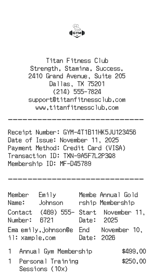 Gym Receipt Logo