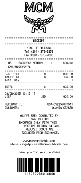 MCM Receipt Logo