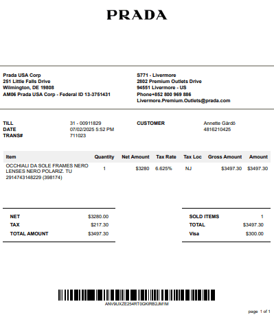 Prada Receipt Logo