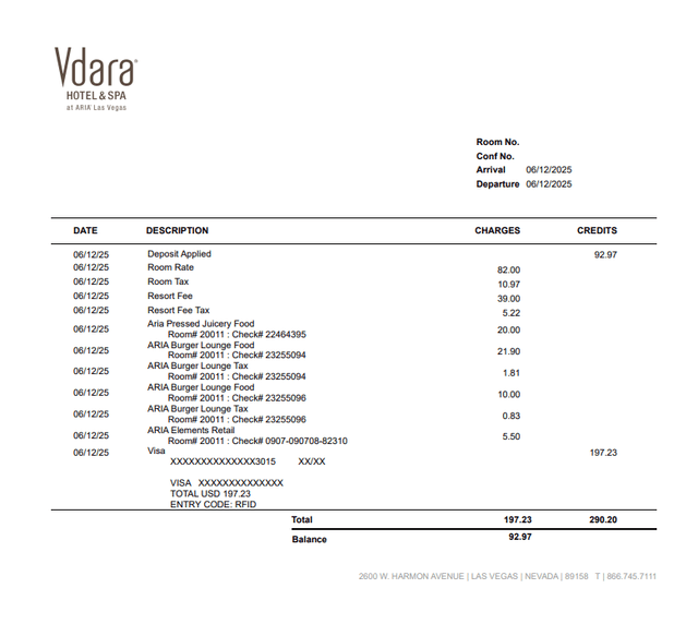 Vdara Hotel Receipt Logo